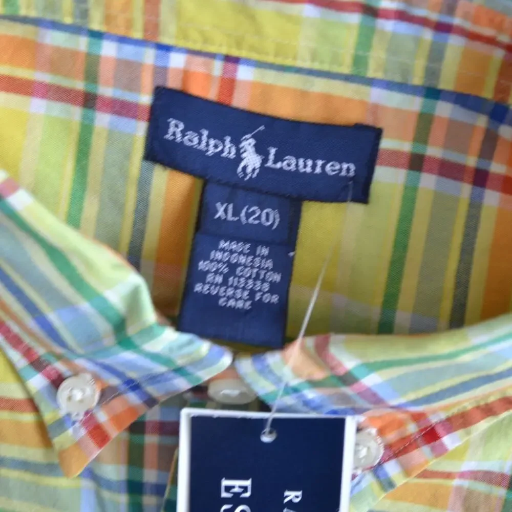 NWT Ralph Lauren Boy's Button Down Shirt Size XL Yellow Plaid